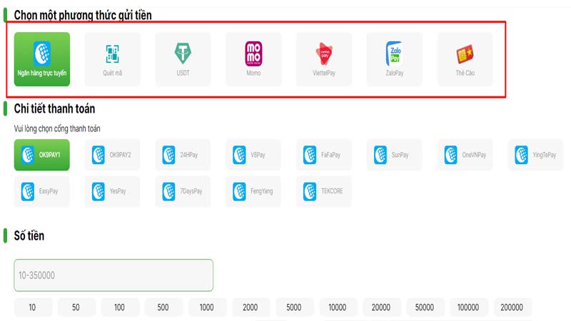 Chọn phương thức nạp tiền phù hợp